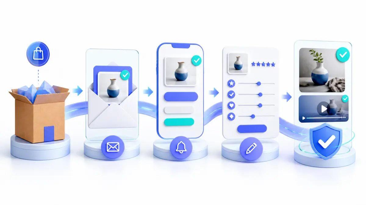 Okendo and Judge.me review collection workflows from Shopify order to published product review