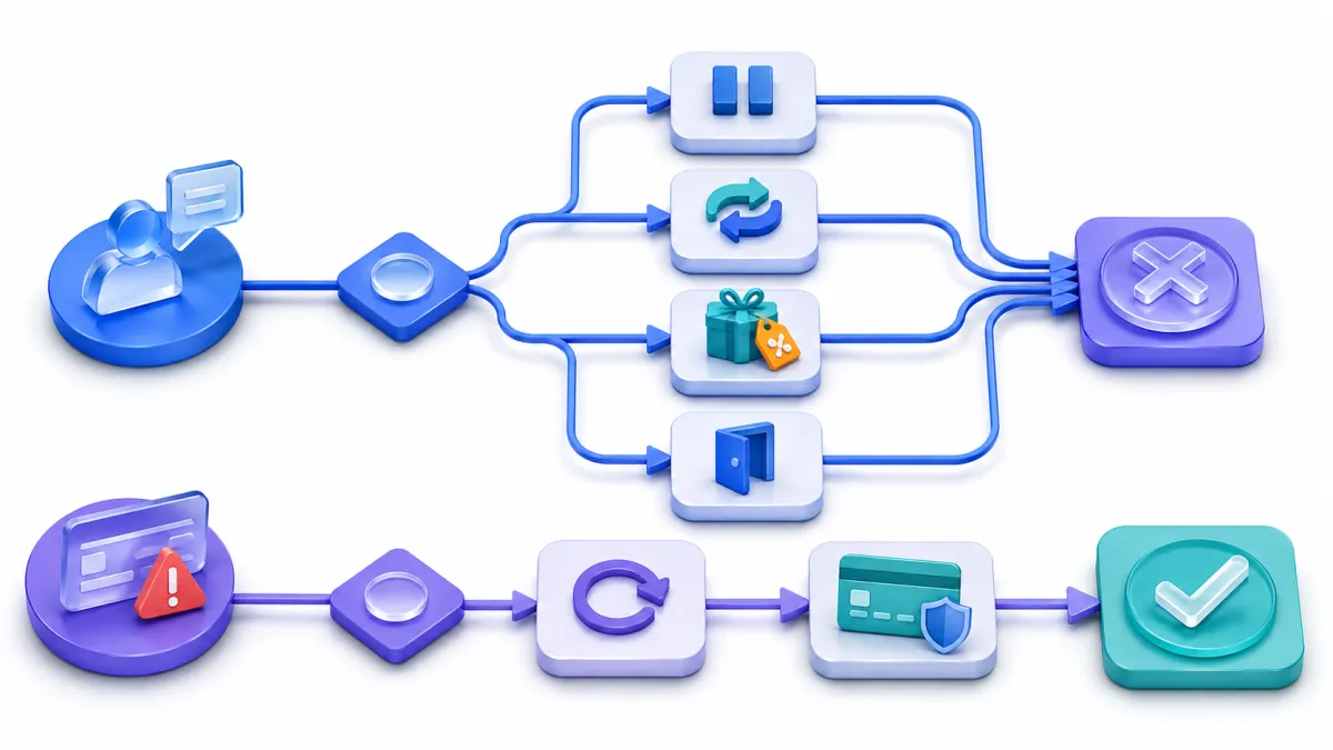 Subscription cancellation and failed-payment recovery workflows for retention evaluation